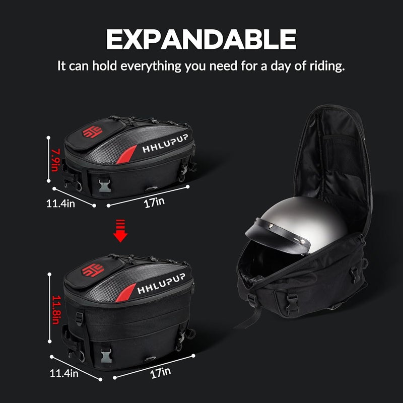 HHLUPUP 38L Motorcycle Tail Bag Seat Helmet Large Capacity Motorcycle Backpack Waterproof Luggage Bag Red - Image 2